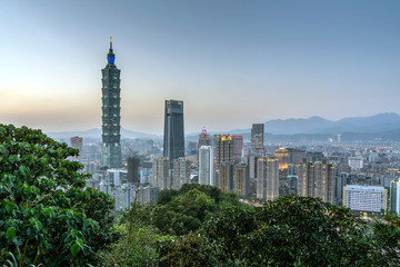 Panoramic view of the Taipei's city center during the sunset.