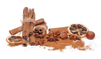 Cinnamon sticks isolated on white background