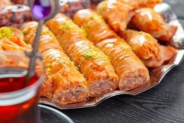 Traditional Baklava on Wooden Table