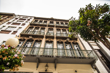 Funchal, Madeira - July, 2018. Street view of the Bank of Portugal on Madeira island. Madeira is a...