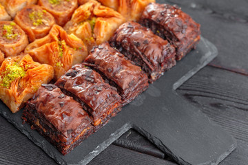 Traditional Baklava on Wooden Table