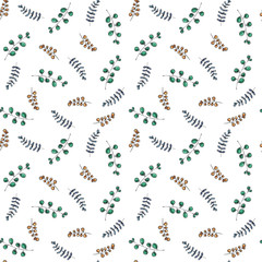 Watercolor hand drawn sketch seamless pattern background with floral ornament isolated on white