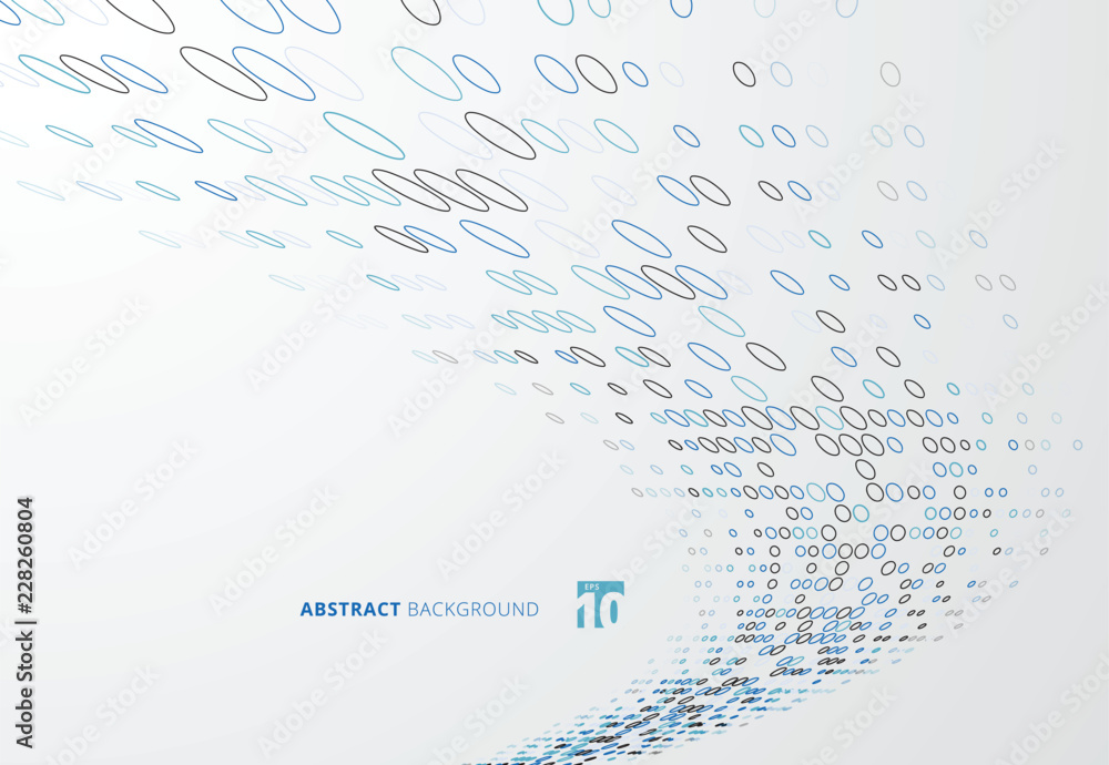 Poster abstract pattern blue dots wave motion particles with copy space on white background.