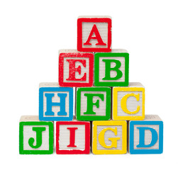 Wooden alphabet blocks isolated on white background