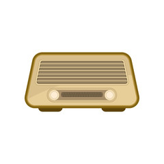 Flat vector icon of retro radio. Vintage music player with two settings knobs