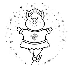 Pig Snow Maiden- dancing on skates symbol 2019