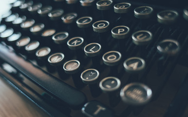 Close up of vintage typing machine keys 