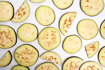 Sliced eggplant on white background