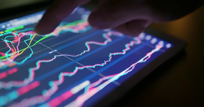 Stock market data graph on tablet
