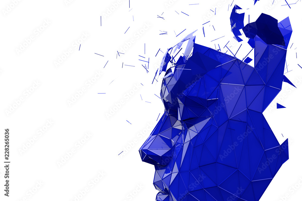 Poster artificial intelligence concept. human head made fom connected lines. 3d rendering