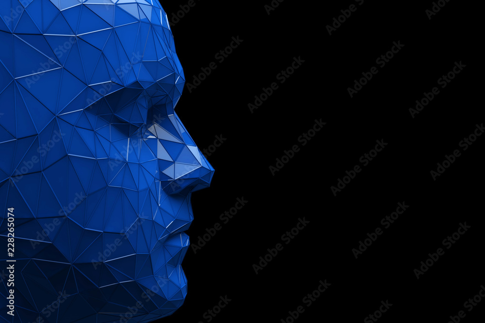 Poster artificial intelligence concept. human head made fom connected lines. 3d rendering
