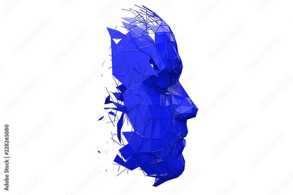 Poster artificial intelligence concept. human head made fom connected lines. 3d rendering