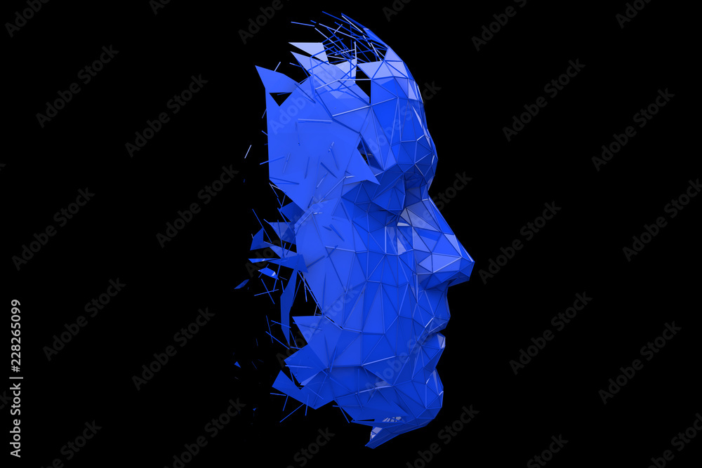 Sticker artificial intelligence concept. human head made fom connected lines. 3d rendering