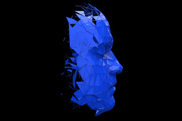 Artificial Intelligence concept. Human head made fom connected lines. 3D Rendering