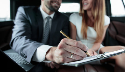 Business Men Talk Report Inside Car