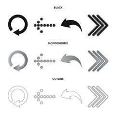 Vector illustration of element and arrow symbol. Set of element and direction stock vector illustration.