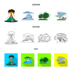 Isolated object of natural and disaster sign. Collection of natural and risk stock vector illustration.