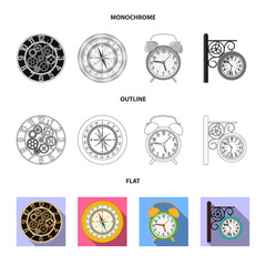 Vector design of clock and time symbol. Set of clock and circle vector icon for stock.
