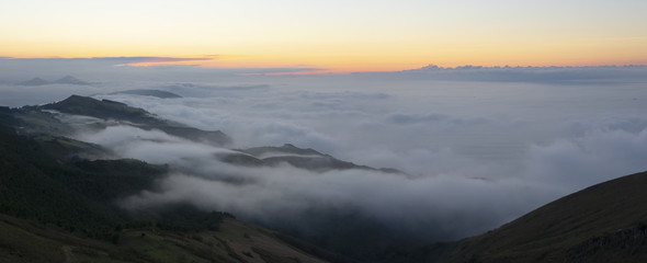 Foggy mountain landscape in Basque Country, Spain