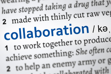collaboration definition word. Focus on the word