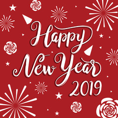 Happy New Year 2019 Greeting Card Red Fireworks