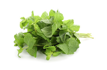 Fresh aromatic mint on white background