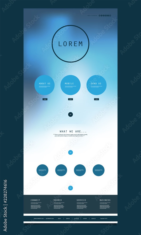 Poster modern style website template design with blue abstract blurred background