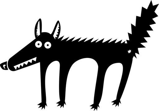 Funny black wolf cartoon illustration