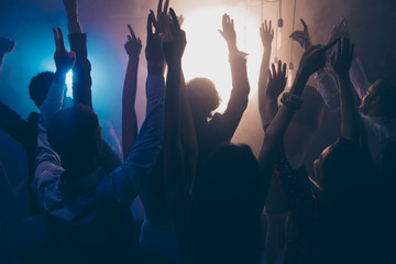 Lets dance all night Photo of audience raised hands up cheering