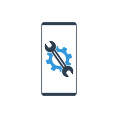 Settings on smartphone screen. Phone fix repair icon logo vector