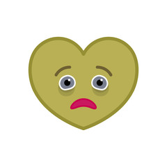 Diseased heart shaped funny emoticon icon. Sick pink emoji symbol. Social communication and online chatting vector element. Morbid face showing facial emotion. Valentine's day mascot in flat style