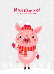 Pig cute Christmas card
