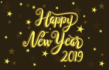 Happy New Year 2019 Greeting Card Golden Stars
