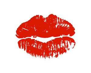 Glamour red lips imprint isolated on white background. Charming lipstick kiss vector illustration. Valentines day romantic symbol. Sexy and passionate kiss silhouette. Sweet sensual love element