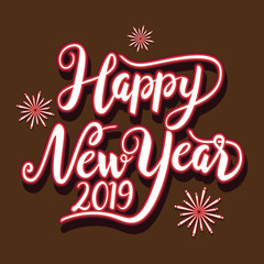 Happy New Year 2019 Greeting Card Hand Drawn Text