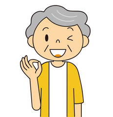 シニア　女性　OKポーズをするおばあちゃん　二頭身