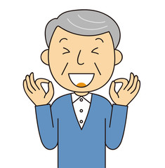 シニア　男性　OKポーズをするおじいちゃん　二頭身