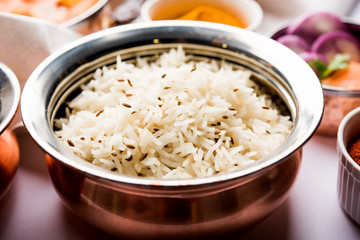 Cumin rice / Indian Jeera Rice in a bowl, selective focus
