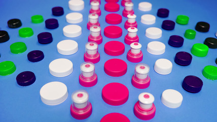 Many different types used or new battery, rechargeable accumulator, alkaline batteries on color...