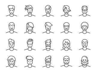 Man avatar line icon set. Included icons as Male, Boy, Profile, Personal and more.