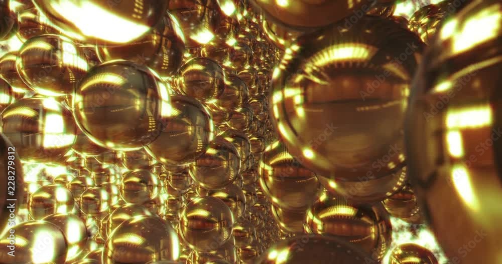 Poster abstract 3d graphics background with golden bubbles. motion graphic, digital texture.