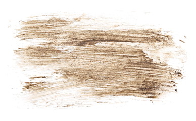 Wet mud, stains texture isolated on white background, top view