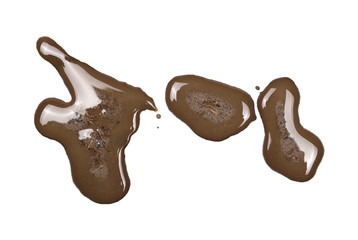 Wet mud, stains texture isolated on white background, top view