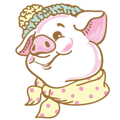 Portrait of the Pig. Christmas card. Stock vector. Vector illustration.