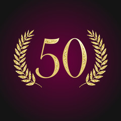 50 th years old logotype. Isolated elegant abstract nominee graphic seal of 50%. Congratulating celebrating decorating card design template Round shape luxurious digits, up to -50 % percent off sign