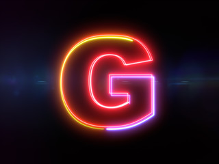 Letter G - colorful glowing outline alphabet symbol on blue lens flare dark background