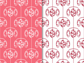 floral seamless pattern with circles, flowers and leaves
