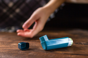 An asthmatic person fell unconscious during an asthma attack. Asthma and COPD disease concept