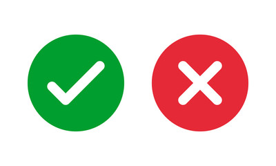 green check and red cross symbols, round vector signs - obrazy, fototapety, plakaty