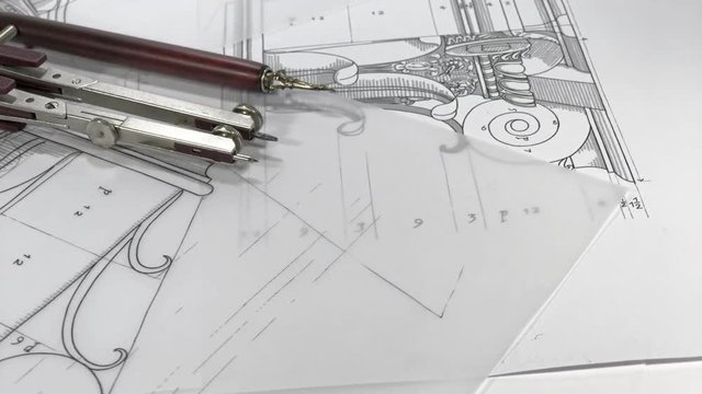 Blueprints - architectural drawings - detail column, compass & dip ink pen / seamless looping